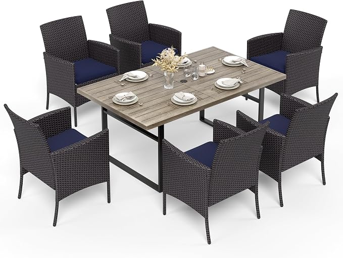 HERA'S HOUSE 7-Piece Patio Dining Set, 6 x Outdoor Rattan Armchair by HERASHOUSE