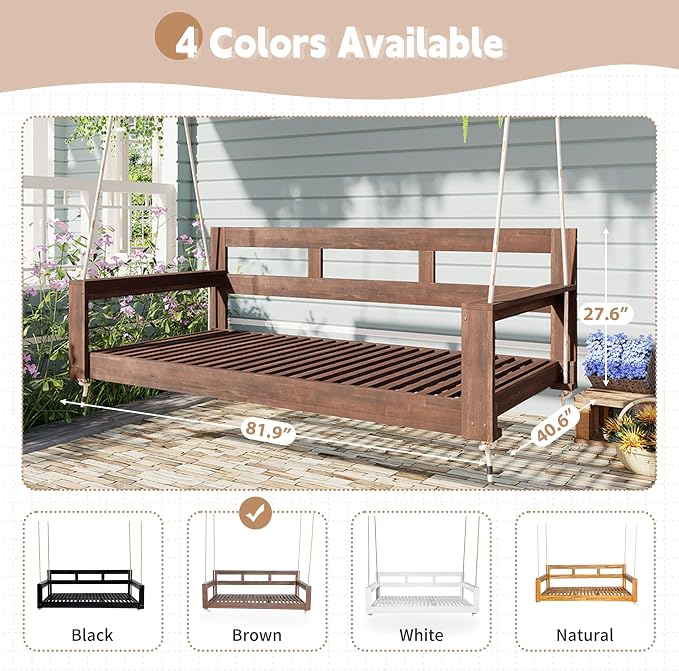 Twin Size Porch Swing Daybed Frame, Outdoor Porch Swing Chair, Framhouse - Image 7