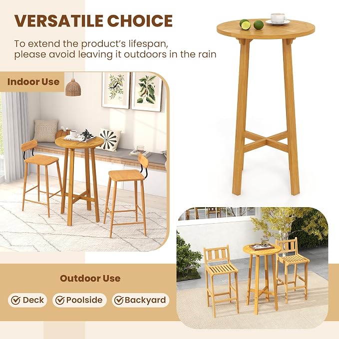 Tangkula 3 Piece Patio Bar Set, Teak Wood Bistro Furniture - Image 8