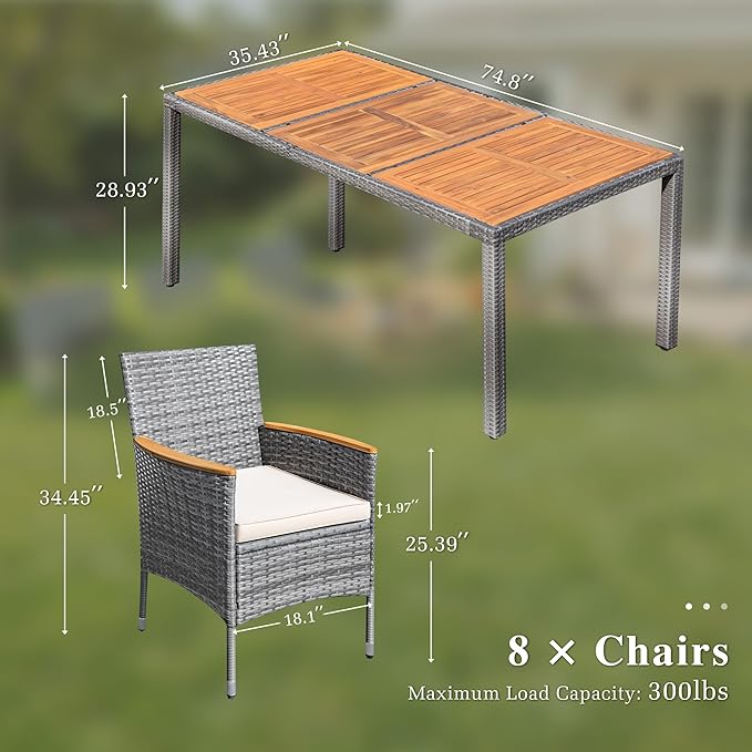 Devoko Outdoor Patio Dining Sets 9 Pieces Wicker Outdoor Dining Table and - Image 7