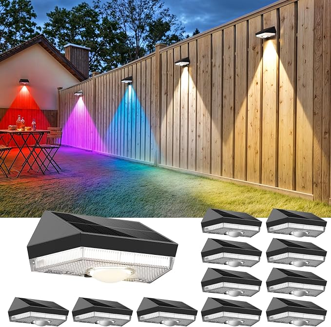 Solar Fence Lights, Warm White & Cool White & RGB 7Colors ＆ Color Changing Mode by UGDLUCK
