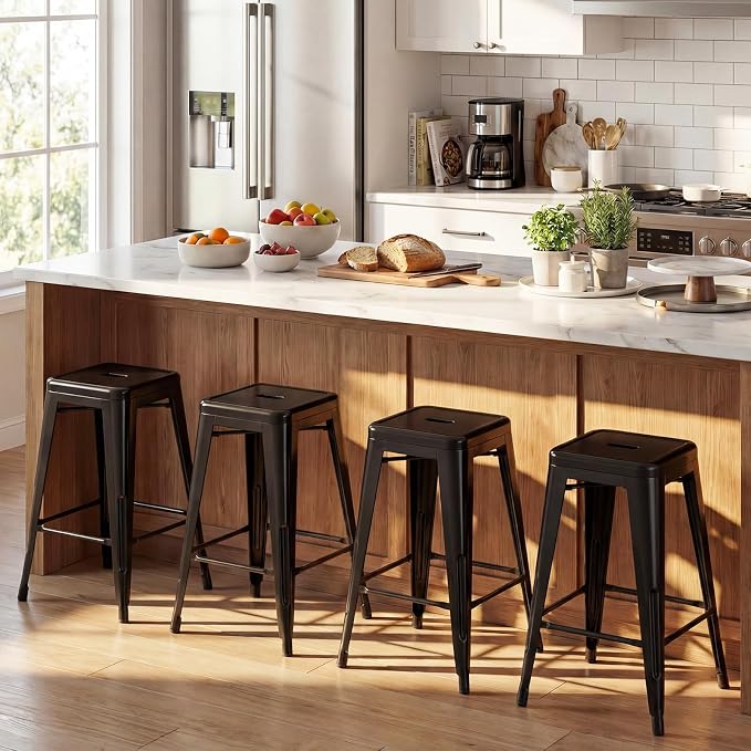 COSTWAY 24'' Metal Bar stools Set of 4, - Image 8