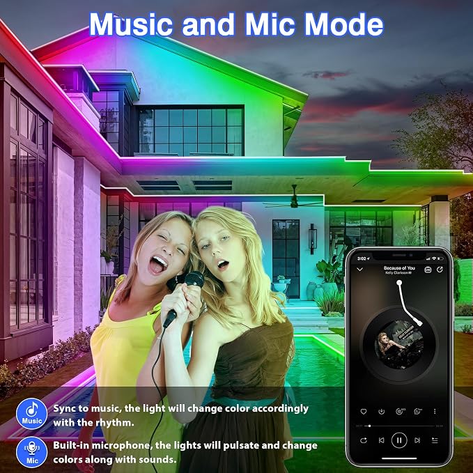 zoegi 200ft Outdoor LED Strip Lights Waterproof, Music Sync RGB IP68 Outside - Image 5
