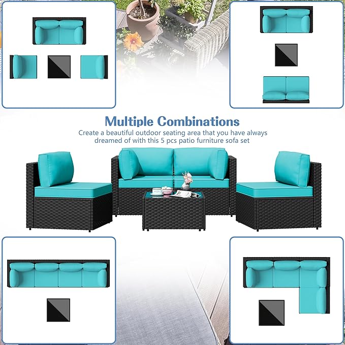 Shintenchi 5 Pieces Outdoor Patio Sectional Sofa Couch, Patio Conversation Sets - Image 5