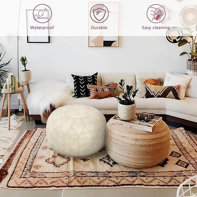 Thgonwid Unstuffed Moroccan Faux Leather Pouf Ottoman - Image 4