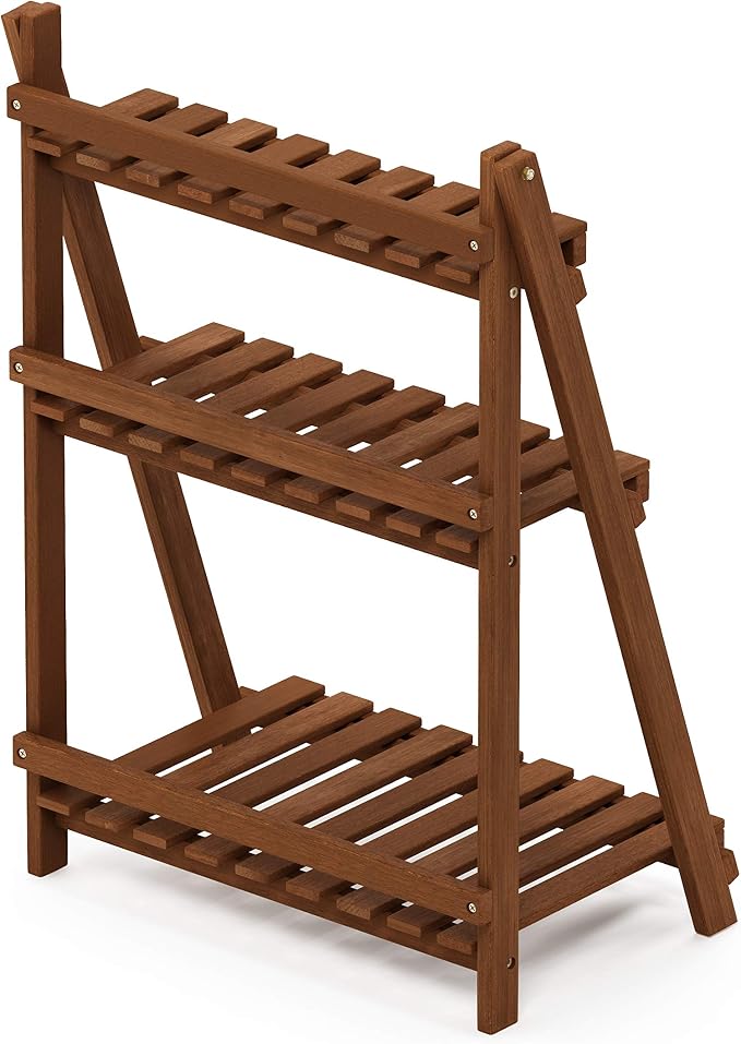 Furinno FG18452 Tioman Hardwood Patio Furniture Outdoor 3-Tier Flower Rack - Image 7