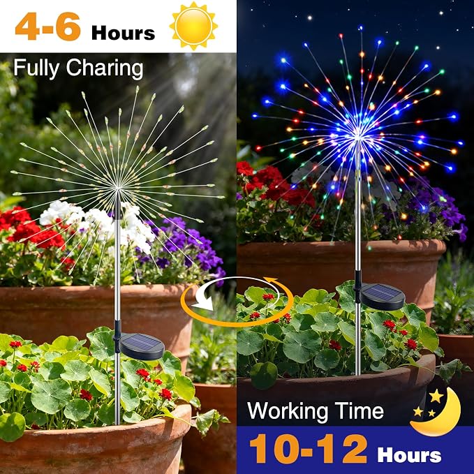 btfarm 2 Pack Solar Garden Lights Outdoor 8 Modes, 120 LED Firework Lights - Image 5