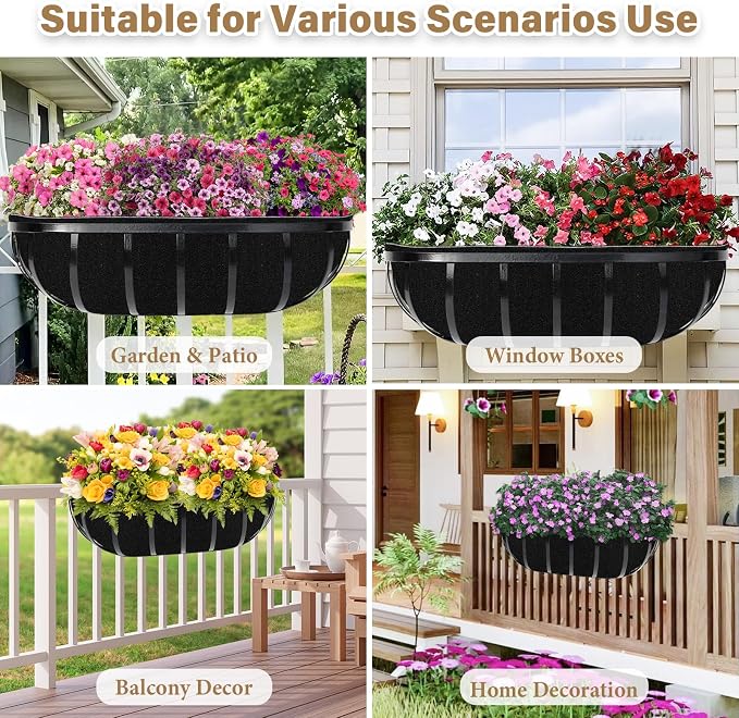 Riare 4 Pack 30 Inch Black Felt Window Box Liners- Fabric Trough Planter Basket - Image 7