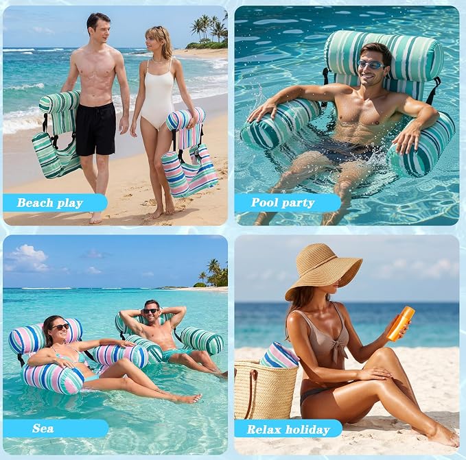 2 Pack Inflatable Pool Float for Adult Adjustable Hammock Float Chair Fabric - Image 6