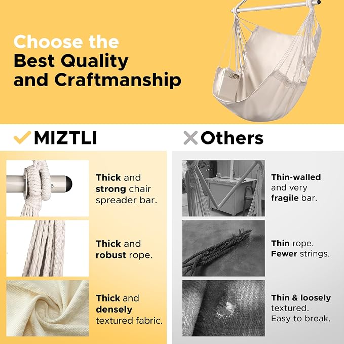 MIZTLI Hammock Chair Hanging Chair Swing Chair XXL Large Macrame Swing Indoor - Image 2