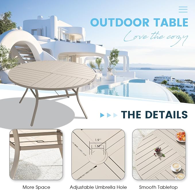Patio Dining Table for 6, Round Metal Outdoor Table - Image 4