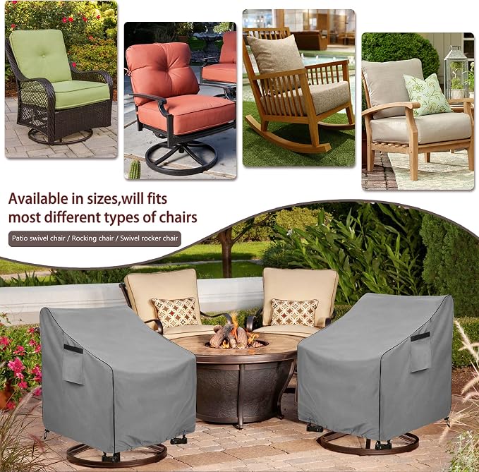 Okcool Outdoor Swivel Chair Cover 2 Pack, Outdoor Furniture Patio Chair Covers - Image 3