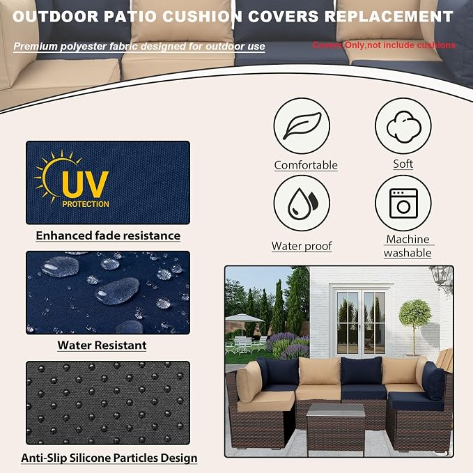 Outdoor Cushions Covers for Patio Furniture, Patio Cushion Covers Replacement - Image 3