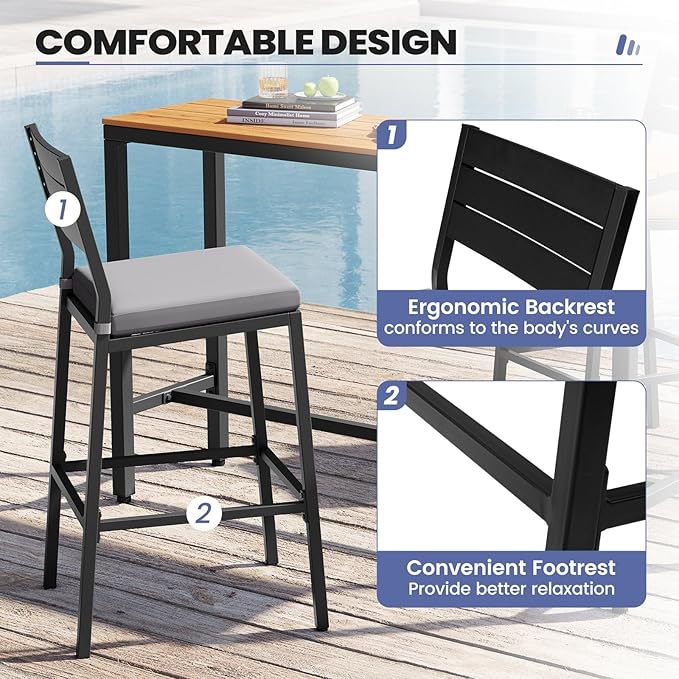 Crestlive Products Outdoor Bar Stools Set of 2, Patio Counter Height Barstools - Image 4