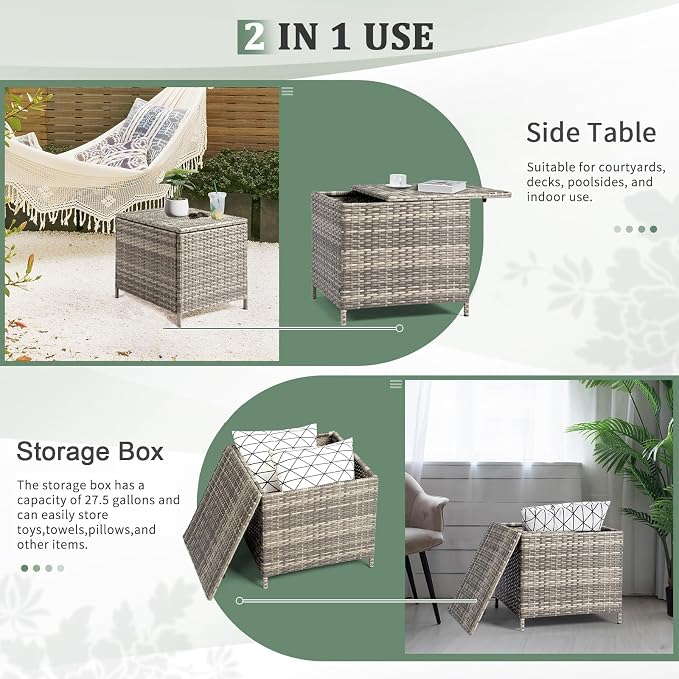 VINGLI Outdoor Side Table with Storage, 27-Gallon Patio Deck Box Outdoor Wicker - Image 4