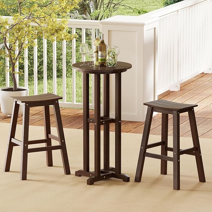 Tangkula 21.5" Round Bar Table, Patio HDPE Bar Height Dining Table w/Slatted - Image 4