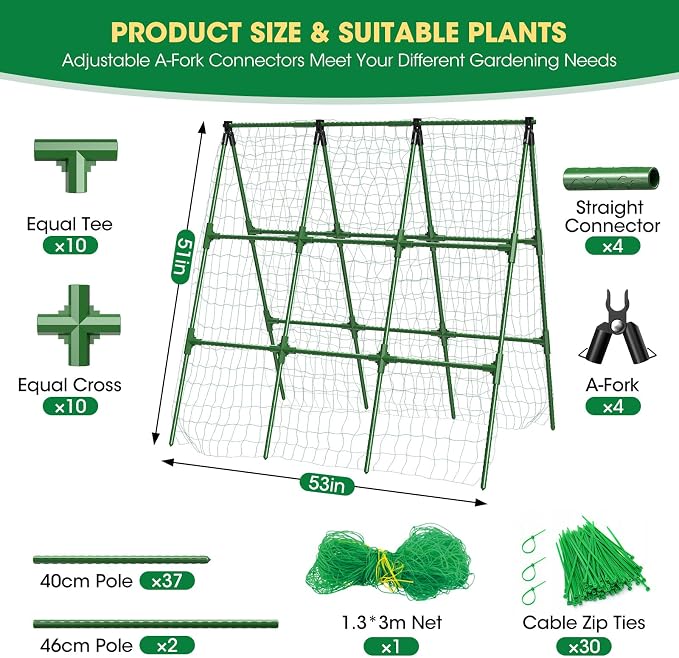 51" x 53" Cucumber Trellis for Raised Bed, A-Frame Garden Trellis for Climbing - Image 4
