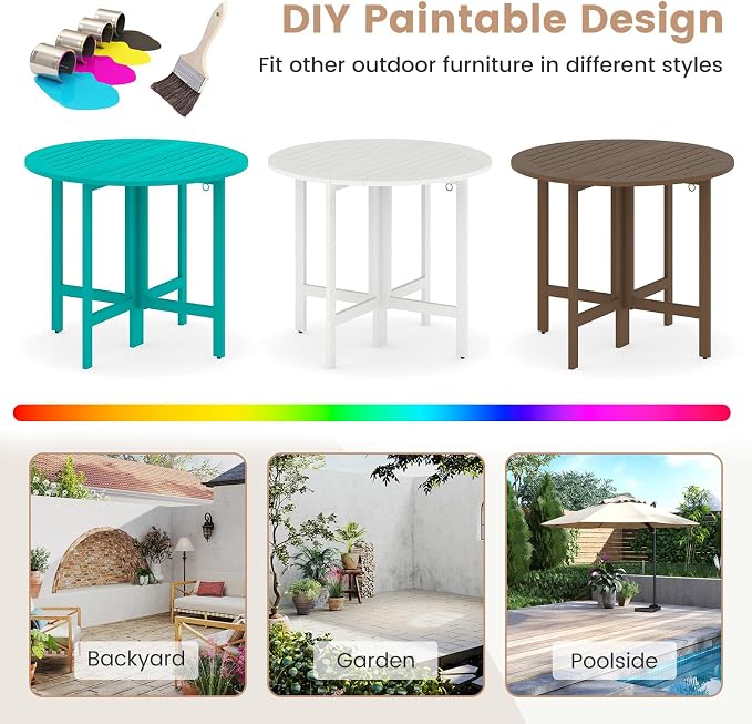 Tangkula 2 Pieces 36 Inches Outdoor Folding Round Dining Table, No Assembly - Image 9