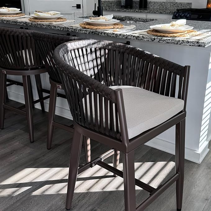PURPLE LEAF Outdoor Counter Height Bar Stools Set of 2 Patio Metal Modern by PURPLELEAF
