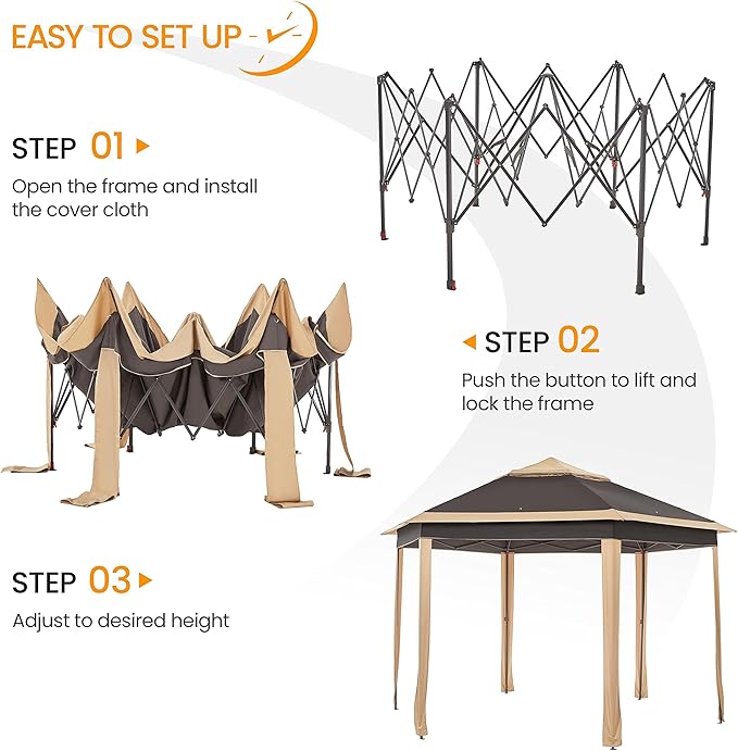 Yaheetech 13x13 Pop up Gazebo, Hexagonal Outdoor Canopy Shelter, Instant Patio - Image 5