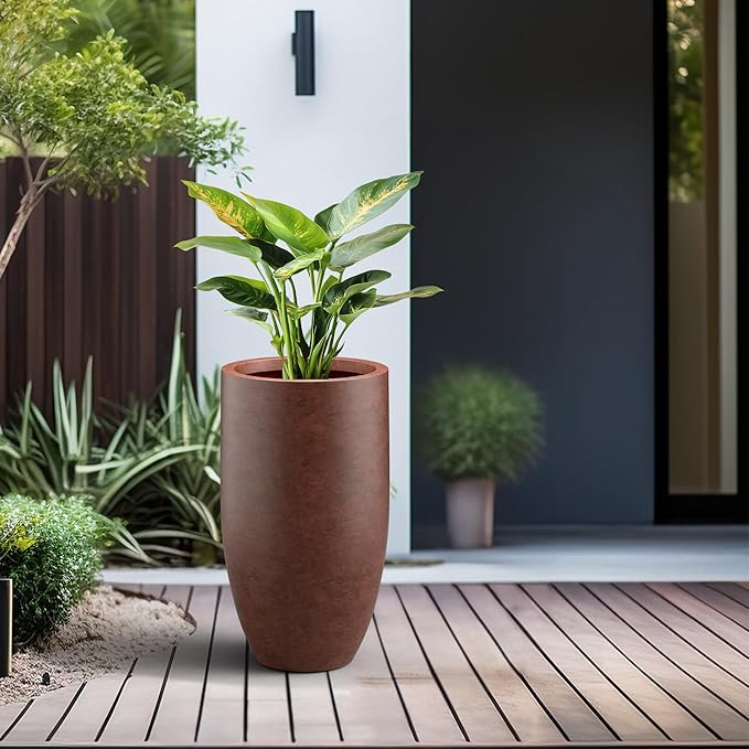 Kante 24 Inch Tall Round Concrete Planter, Large Indoor Outdoor Plant Pots - Image 3