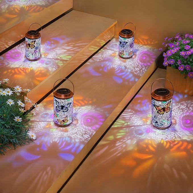 2Pack Solar Outdoor Lanterns Waterproof Butterfly Garden Gifts - Image 3