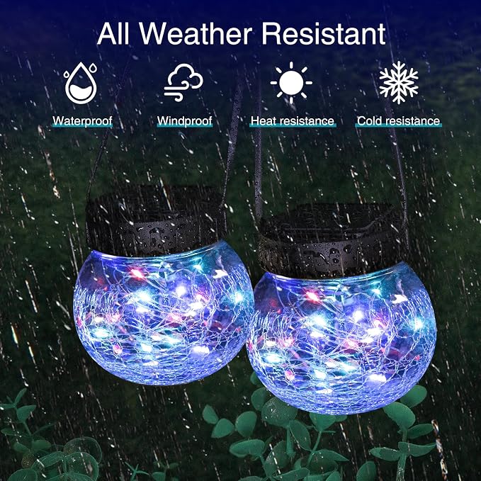 kolpop 2 Pack Solar Lantern Outdoor Lights, Crackle Glass Ball Waterproof - Image 4