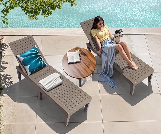 Outdoor Chaise Lounge Set of 4, Lightweight Patio Chairs, Waterproof Sun - Image 2