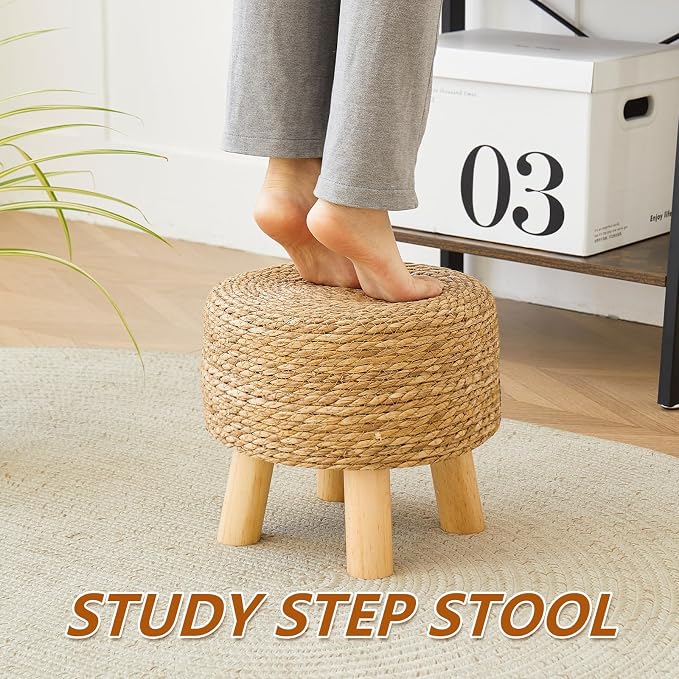 Round Ottoman Natural Seagrass Footstool, Round Footstool - Image 3