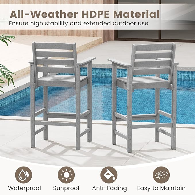 Tangkula Patio Adirondack Chairs Set of 2, HDPE Bar Height Chair - Image 6