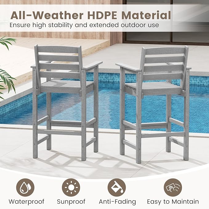 Tangkula Patio Adirondack Chairs Set of 4, HDPE Bar Height Chair - Image 6