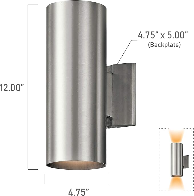 Kichler Cylinders 12" 2-Light Cylinder Outdoor Wall Sconce in Brushed Aluminum - Image 3