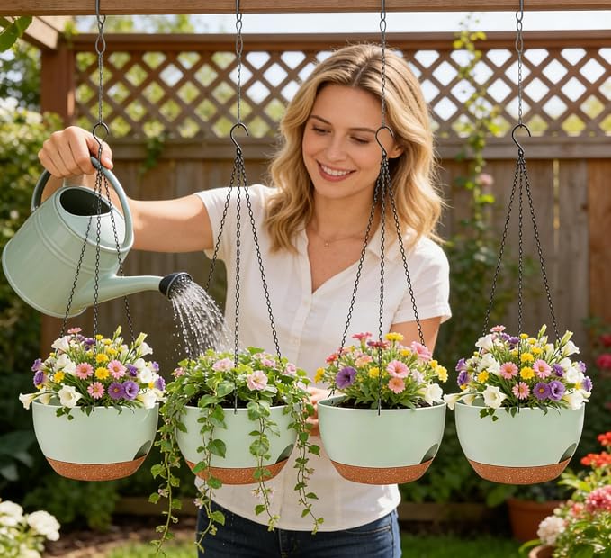 Set of 4-8 Inch Self Watering Hanging Planters - Image 3