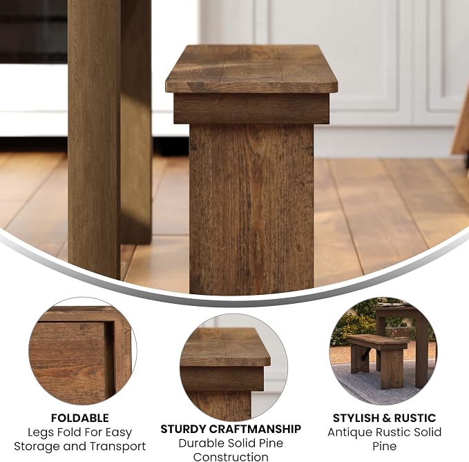 Flash Furniture Hercules Series 40" x 12" Commercial Grade Rustic Solid Pine - Image 4