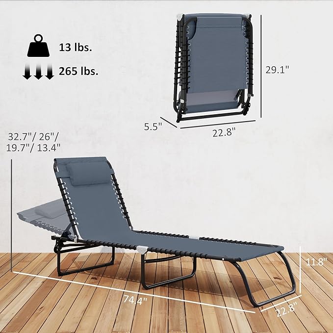 Outsunny Folding Chaise Lounge Chair, Patio Sun Tanning Chair, Outdoor Chaise - Image 3