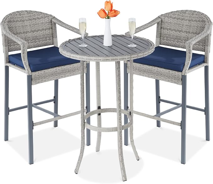 Best Choice Products 3-Piece Patio Bar Table Set, Outdoor Wicker Bar Height by BestChoiceProducts