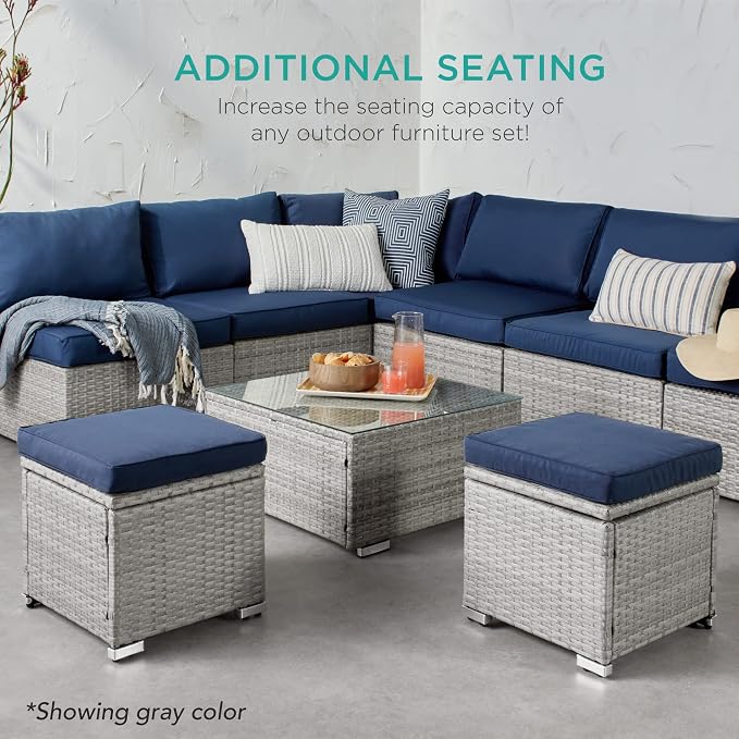 Best Choice Products Set of 2 Wicker Ottomans, Additional Seating, Side Table - Image 7