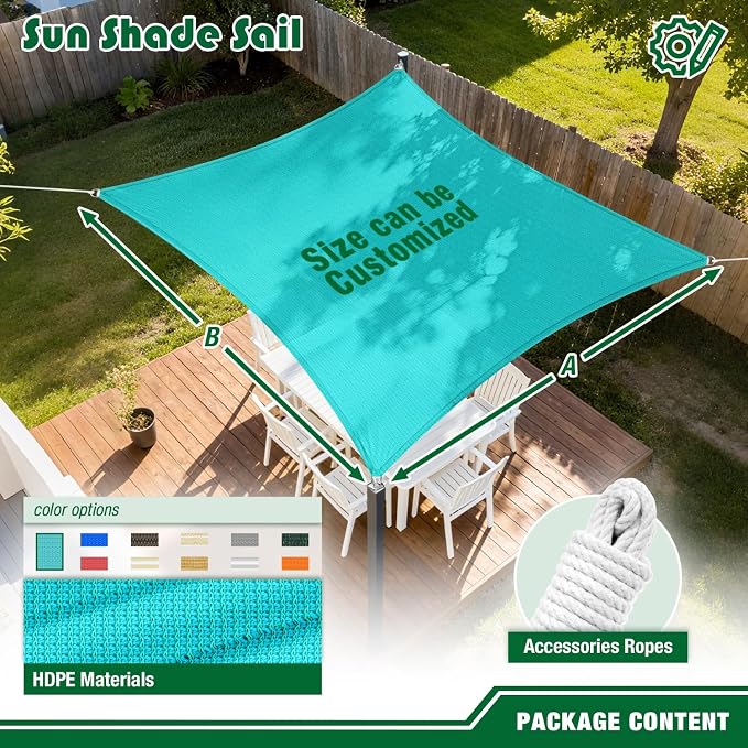 Sun Shade Sail 8'x8' Rectangle Shade Canopy Patio Cover UV Block Shade Cloth - Image 5