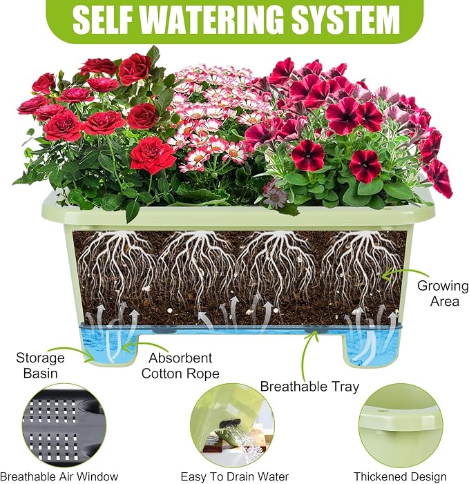 Self-Watering Rectangle Planter Boxes 8-Pack, 15.7-Inch Window Box Planter - Image 2