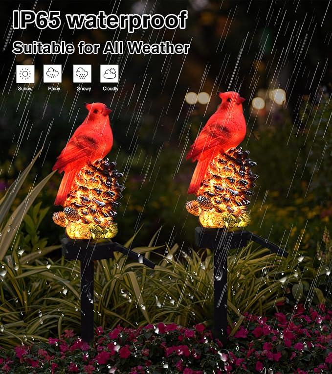 Cardinal Decor Solar Garden Decor Waterproof Red Bird Figurine Solar Stake - Image 5