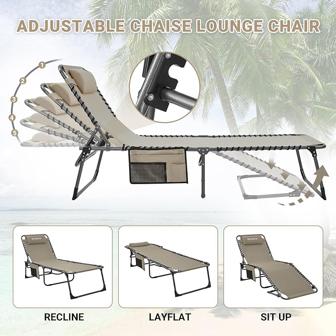 KingCamp Lounge Chair Outdoor, Folding Portable Tanning Chairs Comfy Adjustable - Image 5