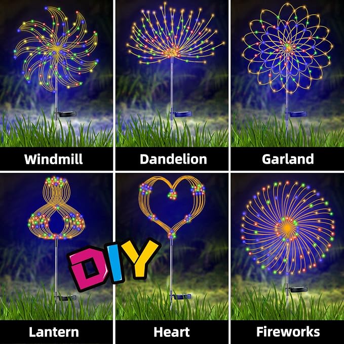 YOTOZU 2 PCS Solar Firework Light, Outdoor Solar Garden Decorative Lights 120 - Image 4