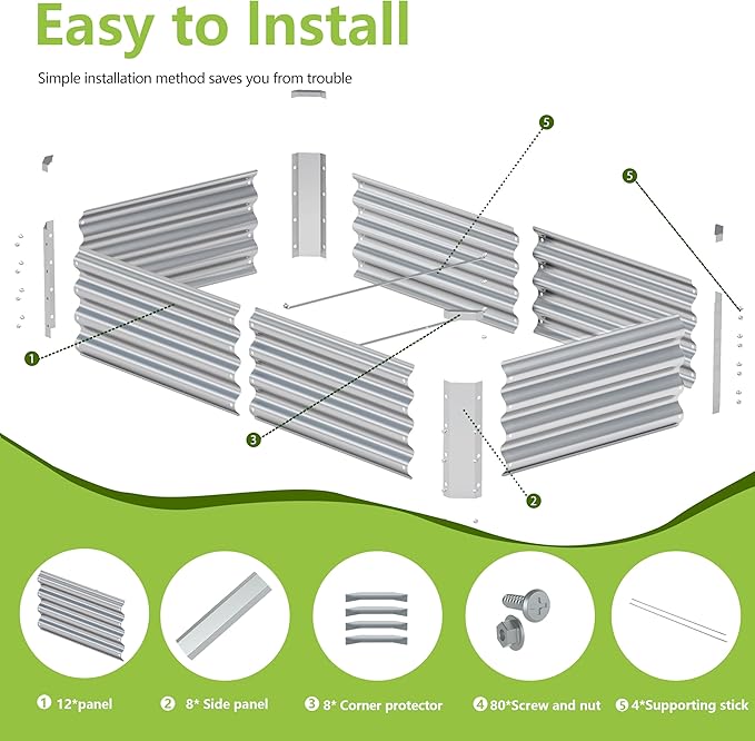 2PCS 4x2x1FT Galvanized Raised Garden Bed, Galvanized Planter Raised Garden - Image 3