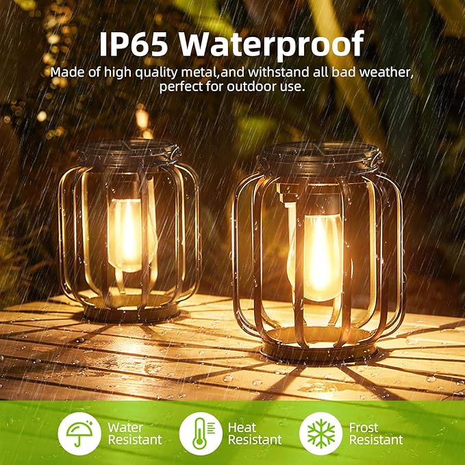 Solar Hanging Lanterns Outdoor Waterproof: 4 Pack Metal Solar-Powered Lights - Image 4