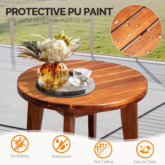 VINGLI Solid Wood Outdoor Side Table, Weather-Resistant Round Patio End Accent - Image 6