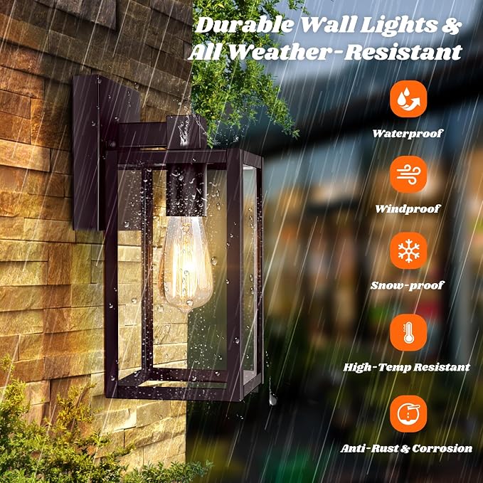 2-Pack Outdoor Wall Lights, Waterproof Exterior Wall Sconce Outdoor Light - Image 2