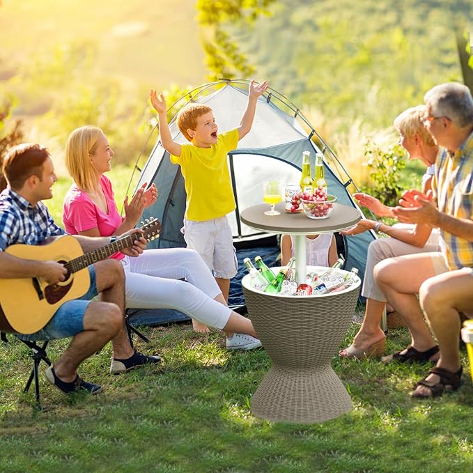 Tangkula Outdoor Cool Bar Table, Rattan Style Patio 8 Gallon Beer and Wine - Image 4