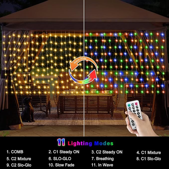ZAIYW Curtain Lights Outdoor 20Ft×3Ft, 300 LED Color Changing Fence String - Image 2