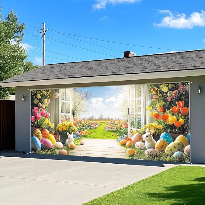 ANNA QUEEN Easter Garage Door Banner 6x13FT, Spring Garden Window Scene - Image 8