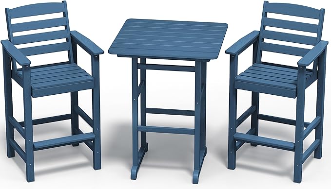 SERWALL Balcony Adirondack Chairs and Table 3 Pieces Set, Adirondack Bar Height by SERWALL
